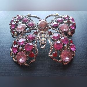 Rhinestone Brooch Butterfly Vintage pot metal brooch pin pink Unsigned Beauty